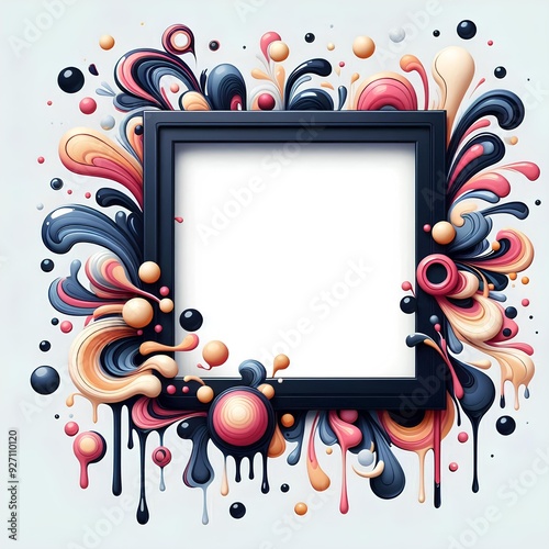 Abstract Artistic Frame With Fluid Colorful Design Elements