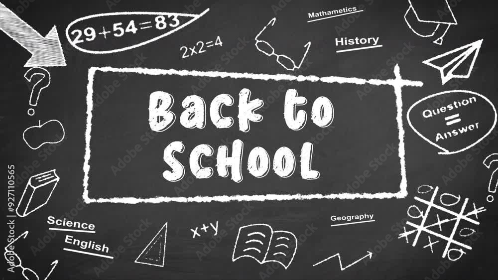 Back to School Chalkboard Design with Educational Doodles Back to School Chalkboard Design with Educational Doodles