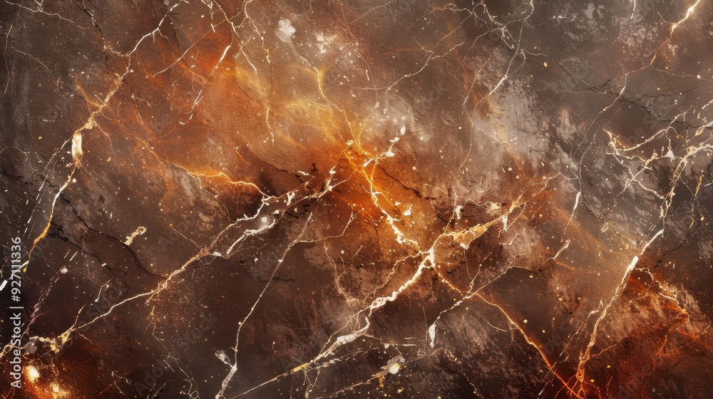 A close-up image of a brown and orange marble surface. The stone has a swirling, abstract pattern of light and dark veins. There are small, white spots scattered throughout the surface. The background A close-up image of a brown and orange marble surface. The stone has a swirling, abstract pattern of light and dark veins. There are small, white spots scattered throughout the surface. The background