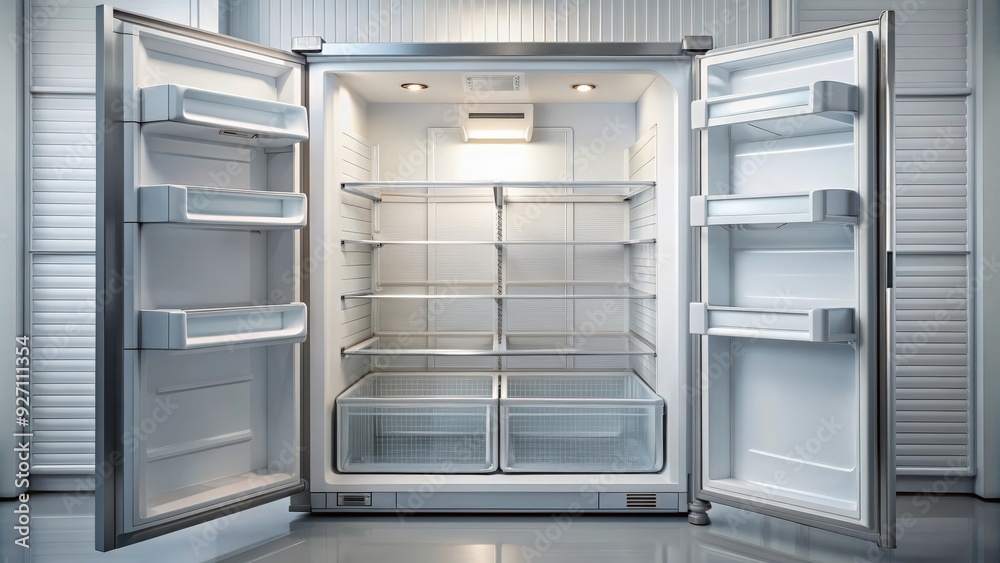 Empty open freezer in the refrigerator, empty, open, freezer, refrigerator, cold, food, storage, household, kitchen, appliance