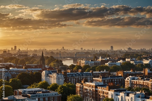Aerial view of Hammersmith academy in the morning, UK