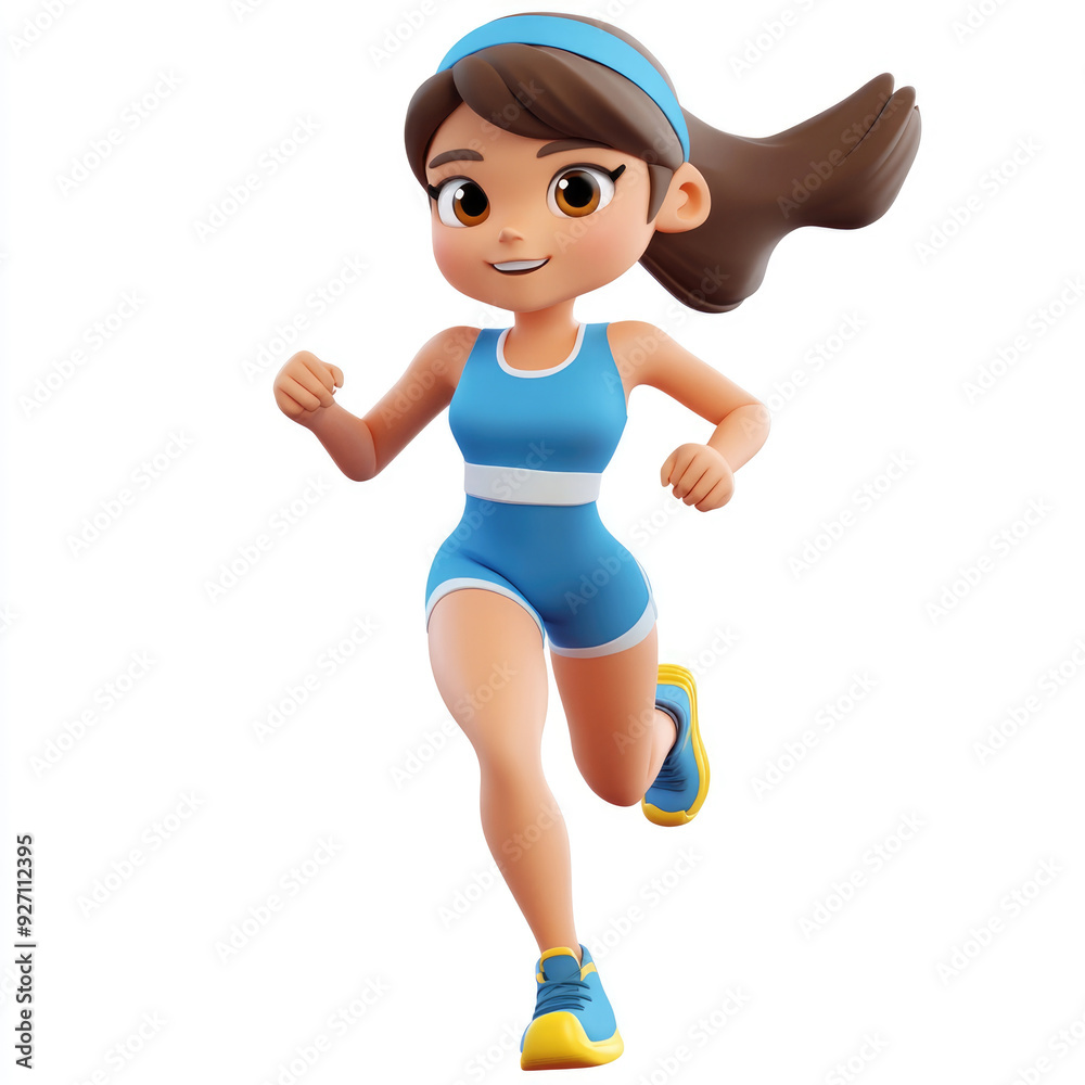 3D cartoon, a female runner athlete. on a solid white background 3D cartoon, a female runner athlete. on a solid white background