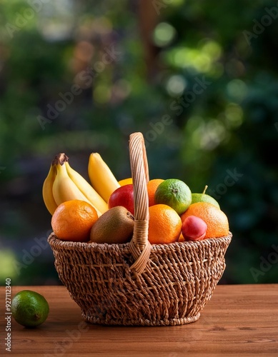 Primer plano de una saludable cesta de fruta fresca; alimentación saludable photo