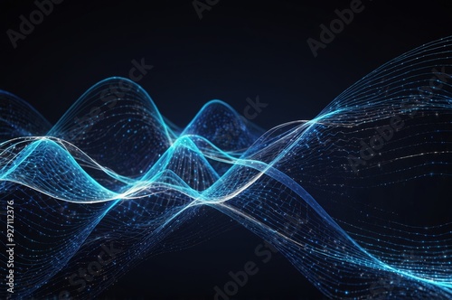 Attract Blue Line Movement, Abstract Wave Line, Light Technology Background, Copy Space.