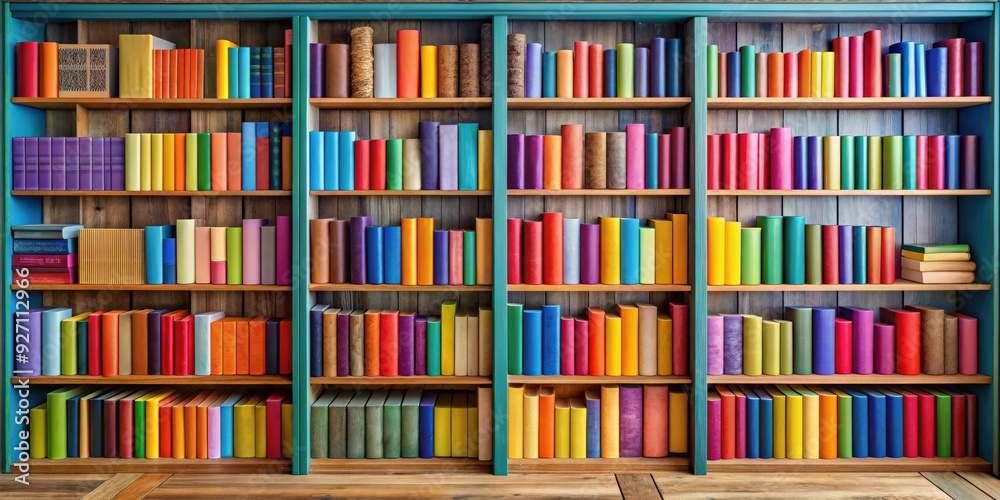 Vibrant bookshelf filled with colorful books, creating an inviting and creative atmosphere, colorful, books, bookshelf Vibrant bookshelf filled with colorful books, creating an inviting and creative atmosphere, colorful, books, bookshelf