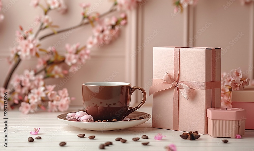 A Happy Valentine�s Day composition features a photo album, heart-shaped candles, a coffee cup, and gift boxes on a pastel beige background. A Happy Valentine�s Day composition features a photo album, heart-shaped candles, a coffee cup, and gift boxes on a pastel beige background.