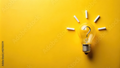 Light bulb and question mark sign on yellow background, concept of creativity, ideas and curiosity