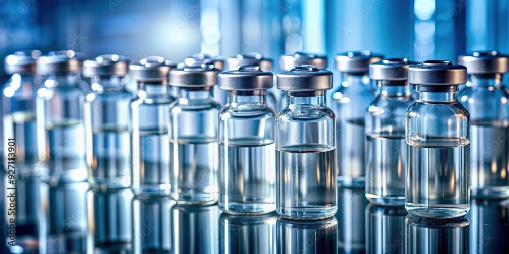 Ampoules of Covid-19 vaccine on a lab bench to fight the pandemic , Covid-19, vaccine, laboratory, bench Ampoules of Covid-19 vaccine on a lab bench to fight the pandemic , Covid-19, vaccine, laboratory, bench