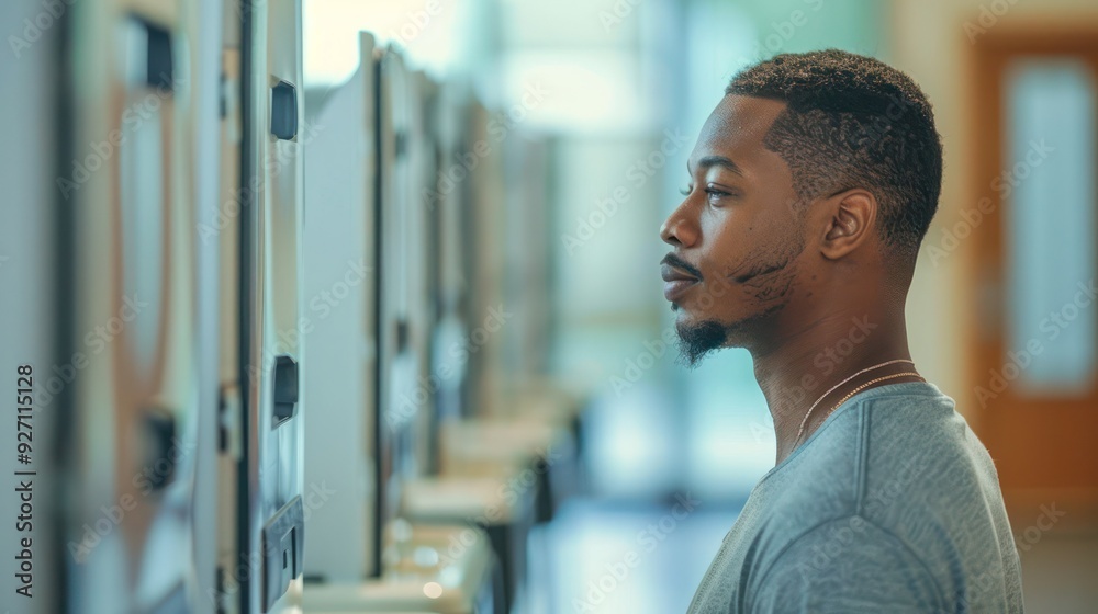 Young man at voting booth during United States of America elections.