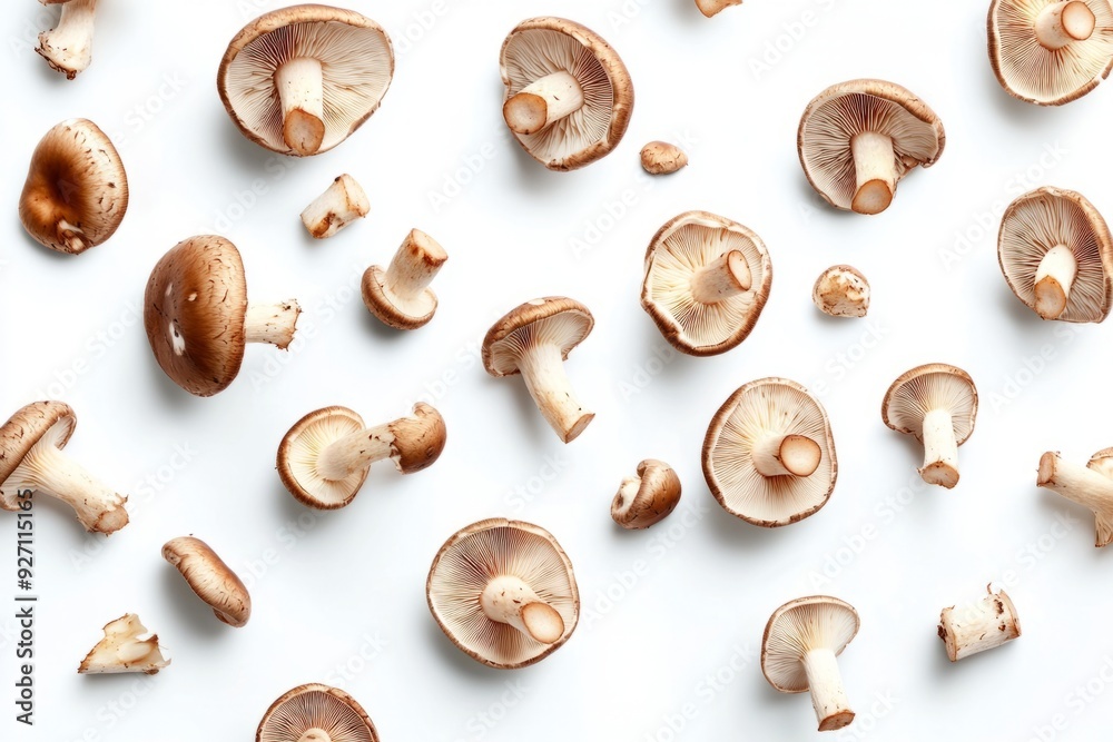 A vibrant array of fresh mushrooms is displayed on a white background. Each unique shape offers a feast for the eyes. Perfect for food lovers. Generative AI A vibrant array of fresh mushrooms is displayed on a white background. Each unique shape offers a feast for the eyes. Perfect for food lovers. Generative AI