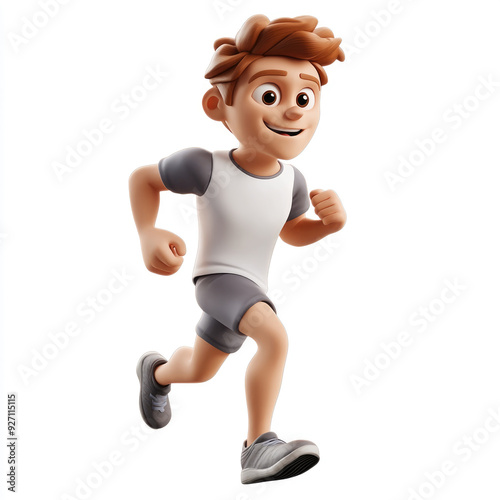 3D cartoon, a male runner athlete. on a solid white background
