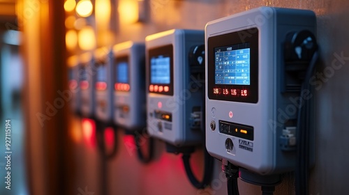 Close Up of a Row of Electrical Meters