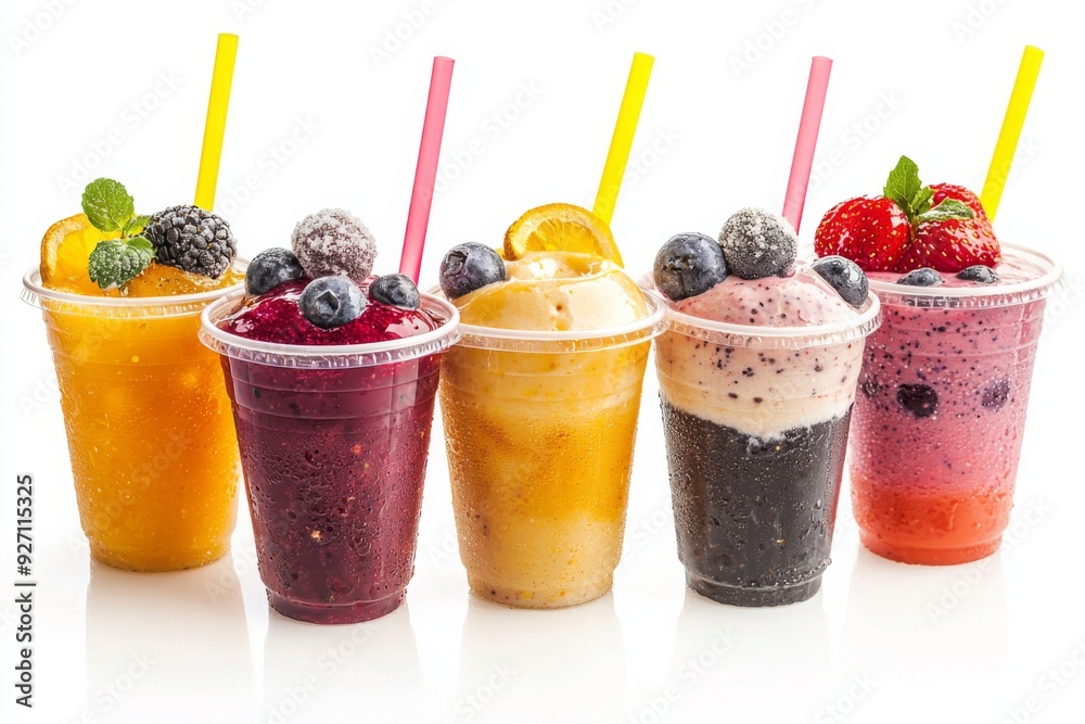 Juices and Floats in Plastic Cup on white background created with Generative AI Juices and Floats in Plastic Cup on white background created with Generative AI