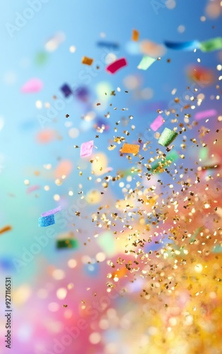 A vibrant display of colorful confetti floating through the air, perfect for celebrations and joyful moments.