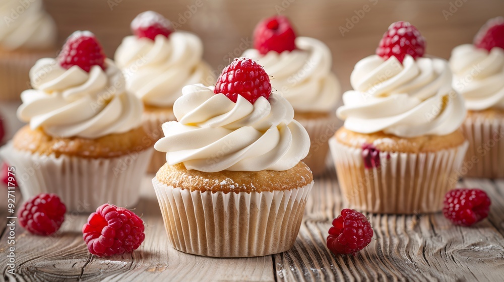 Delightful cupcakes with fluffy cream and vibrant berries, a sweet treat for any occasion Delightful cupcakes with fluffy cream and vibrant berries, a sweet treat for any occasion