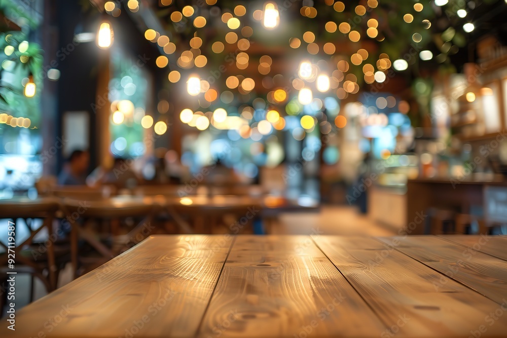 A restaurant with a wooden table and chairs A restaurant with a wooden table and chairs