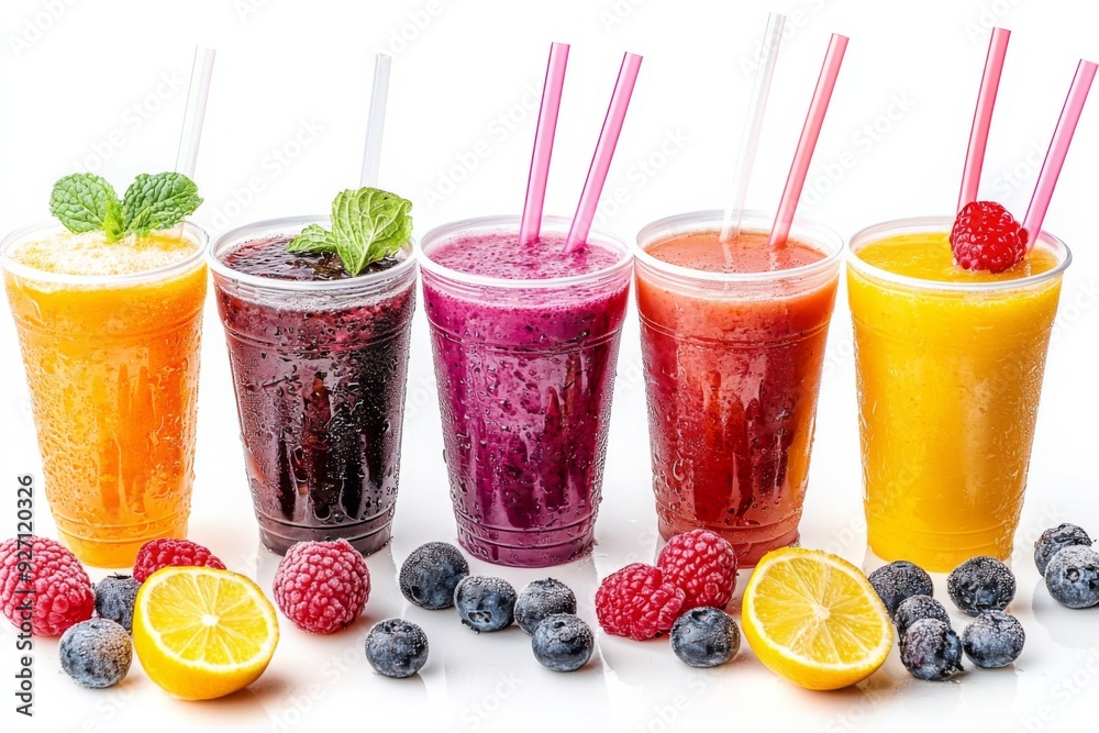 Juices and Floats in Plastic Cup on white background created with Generative AI Juices and Floats in Plastic Cup on white background created with Generative AI