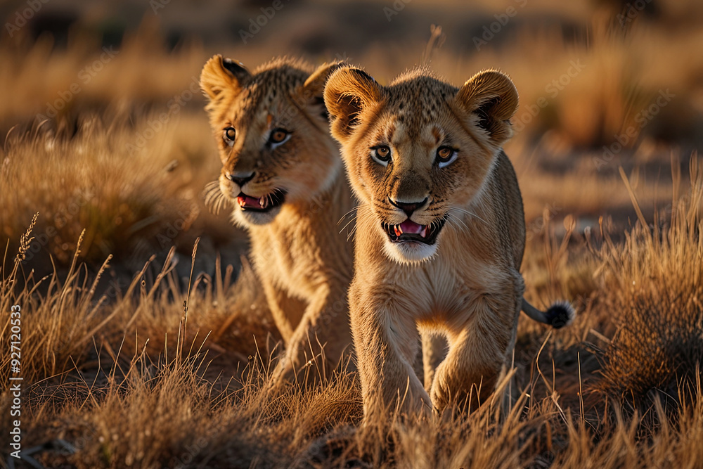 Naklejka premium Lioness and cubs