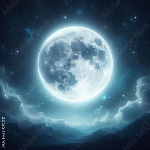 The full moon lights up the night sky.