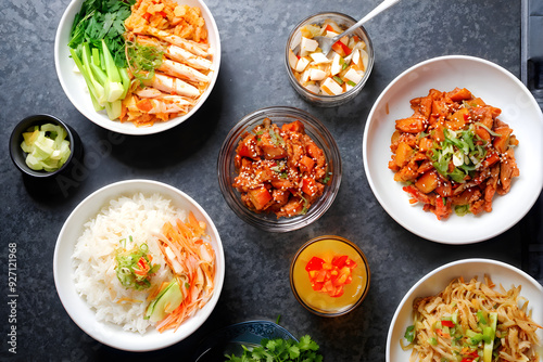 Korean foods served on a dining table. Perfect for photo illustration, article, or any cooking contents. 