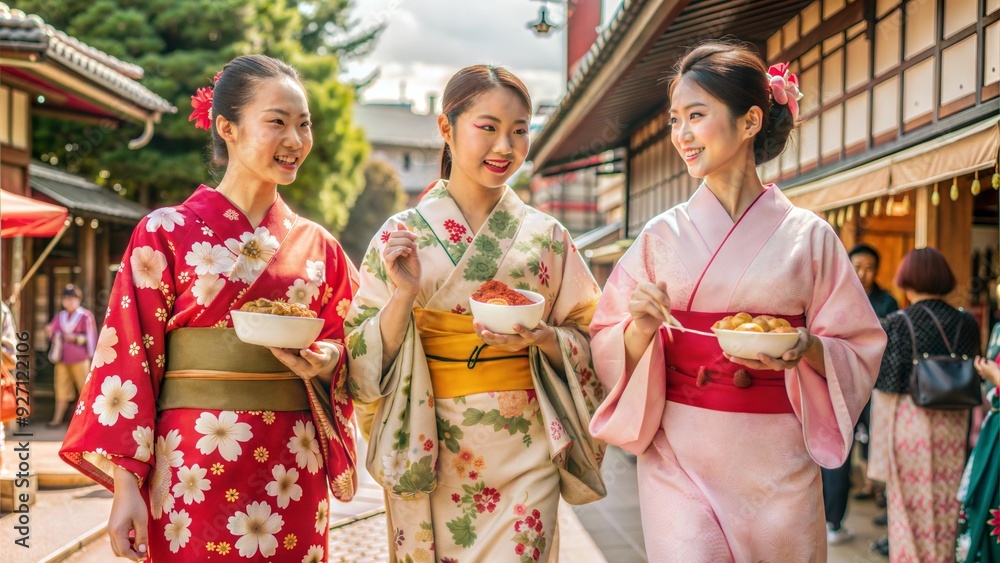 women tourist dress kimono walking in street women tourist dress kimono walking in street