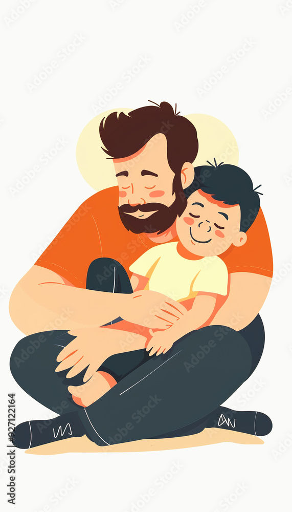 A father and son sitting together with their eyes closed A father and son sitting together with their eyes closed