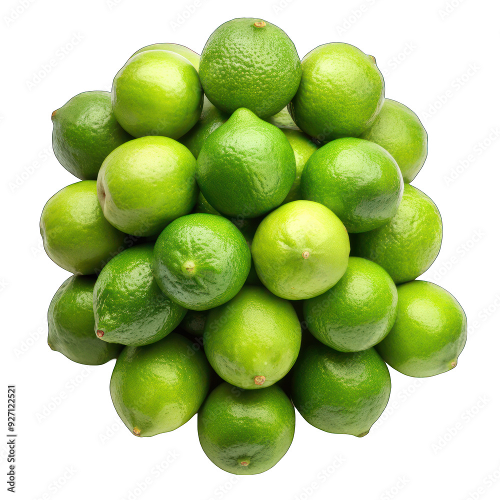 A pile of green limes on transparent background A pile of green limes on transparent background