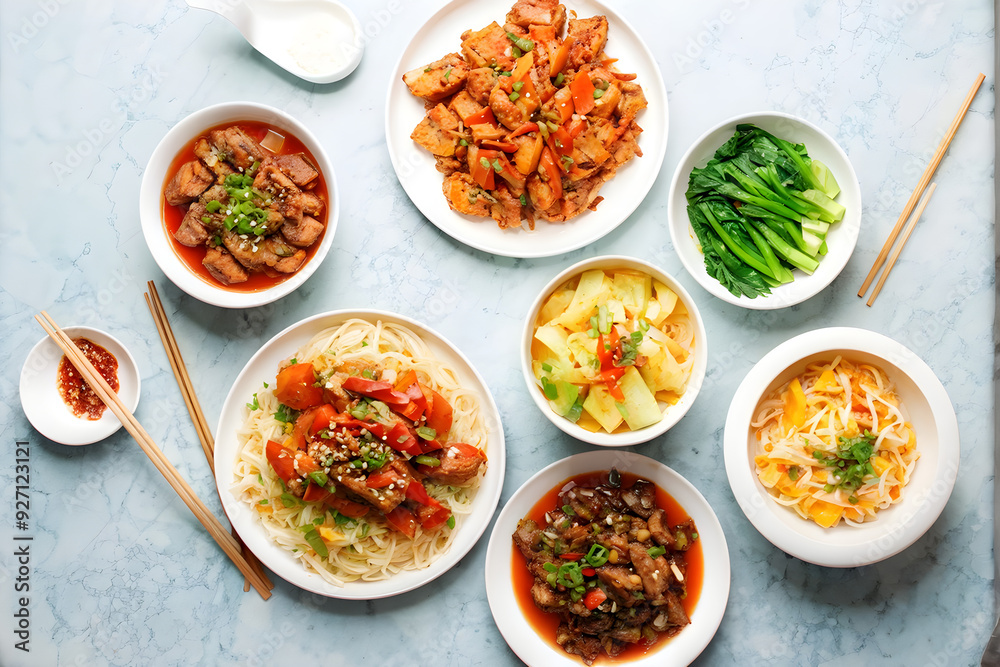 Korean foods served on a dining table. Perfect for photo illustration, article, or any cooking contents.
Korean foods served on a dining table. Perfect for photo illustration, article, or any cooking contents.
