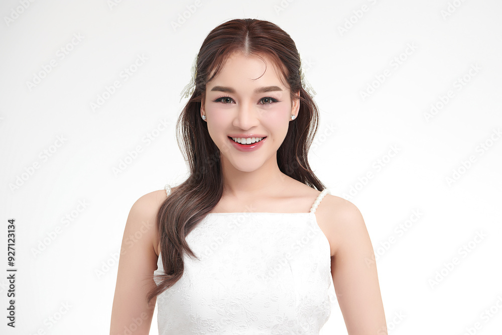 Beautiful young asian woman with clean fresh skin on white background, Face care, Facial treatment, Cosmetology, beauty and spa, Asian women portrait.