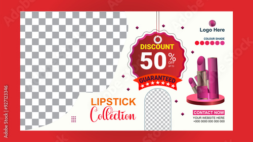 Flyer Makeup Lipstick Sale and Service Beauty Cosmetic Flyer Design Post Design Vector Template