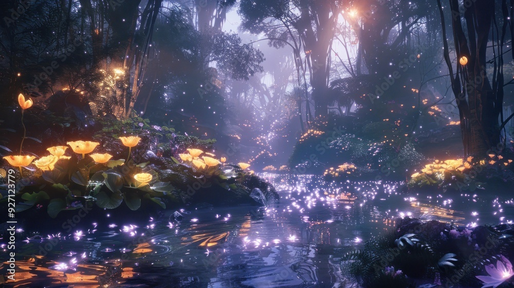 Fototapeta premium Enchanted Forest with Glowing Flowers