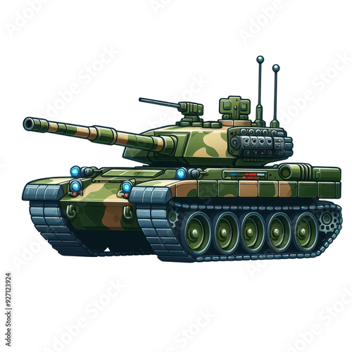 2D Cartoon style military army tank vector icon isolated on transparent background PNG Image