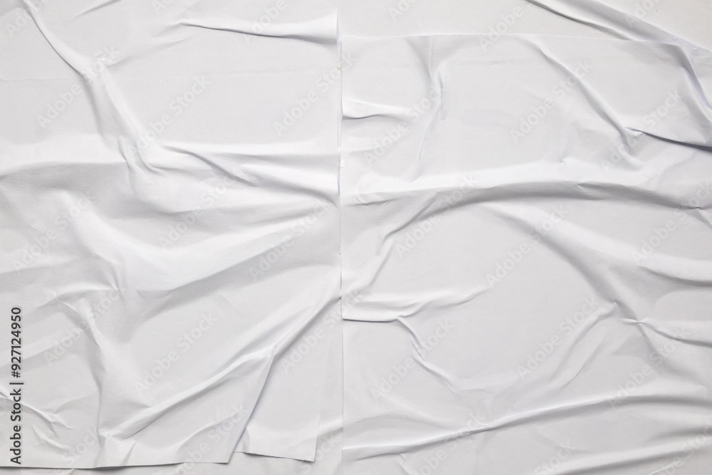 Obraz premium white crumpled and creased glued wrinkled paper poster texture background
