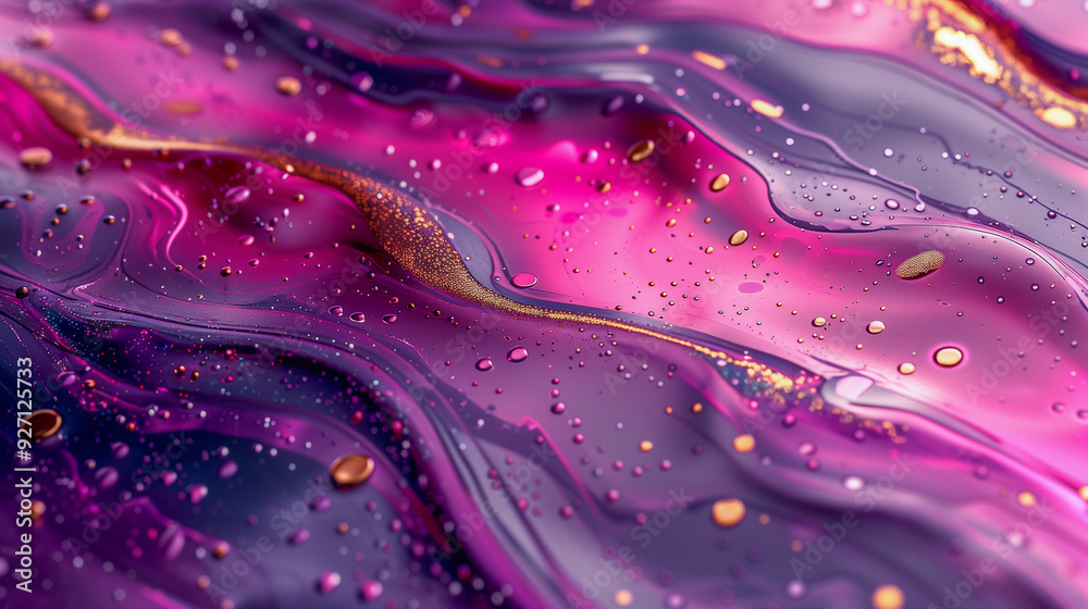 Glossy Pink and Purple Liquid Waves with Golden Accents..