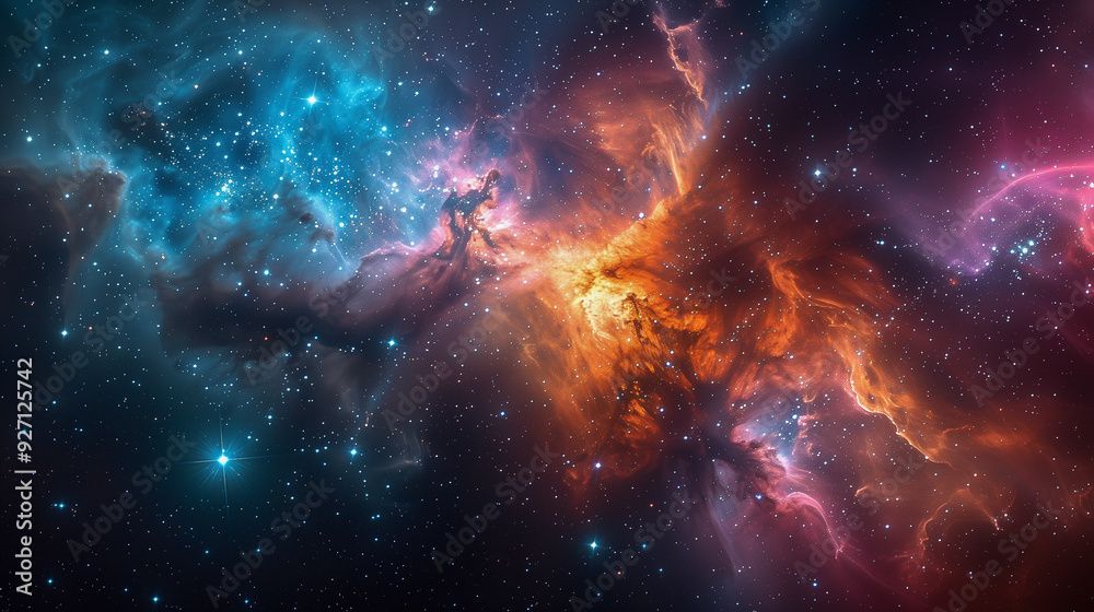 Obraz premium Vibrant Cosmic Nebula with Stars and Colorful Gas Clouds..