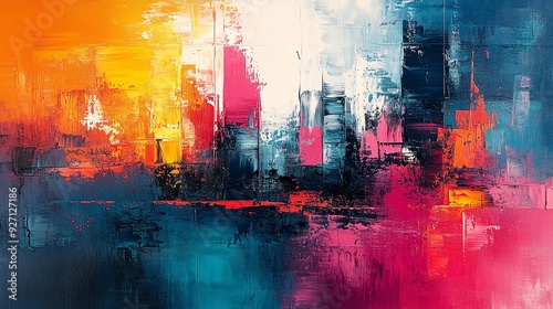 Abstract painting of urban development, with bold strokes and vibrant colors representing growth and innovation Aesthetic Urban Art, Abstract development