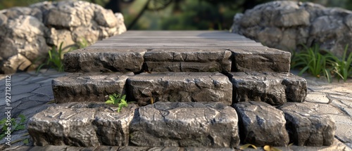 Stone Steps Leading to a Stone Pathway. photo