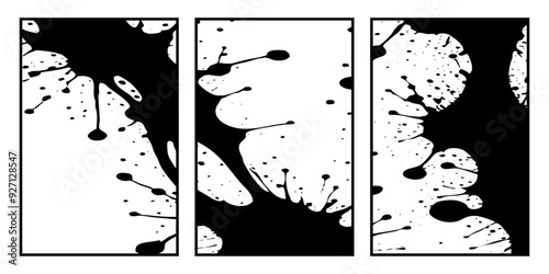 Set of 3 Abstract black and white pattern. For use in graphics. Minimalist illustration for printing on wall decorations