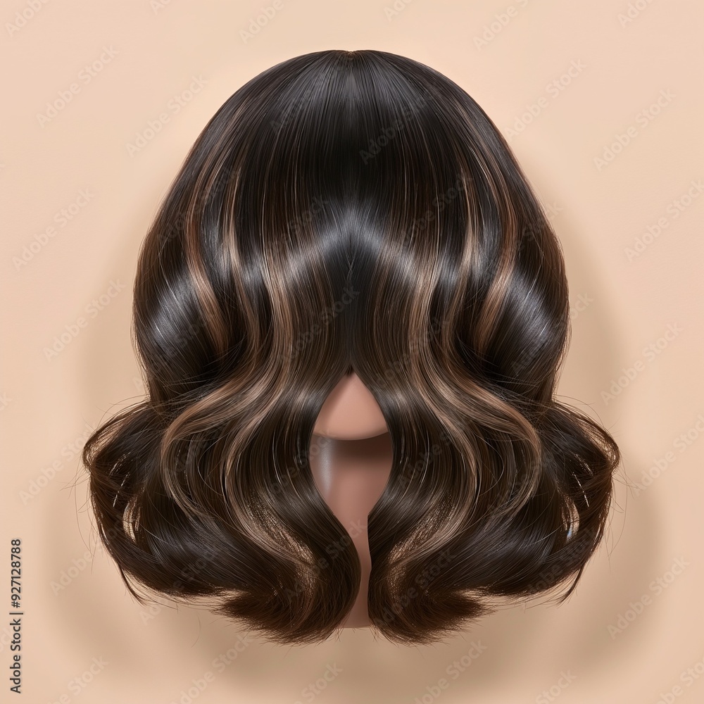 Naklejka premium Stylish hair wig, short hair wig