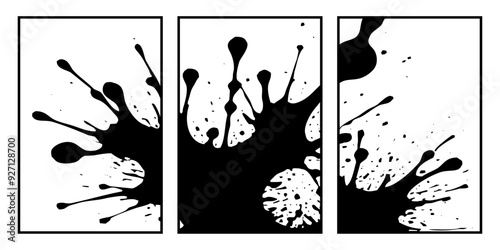 Set of 3 Abstract black and white pattern. For use in graphics. Minimalist illustration for printing on wall decorations