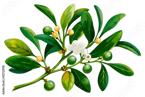 Wallpaper Mural watercolor Plant cherry leaf and white red cherry Torontodigital.ca