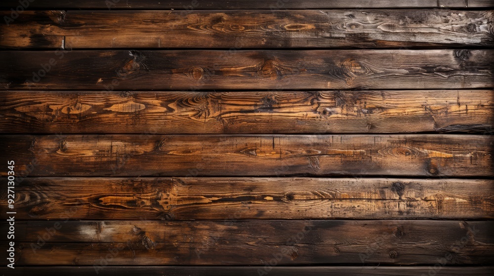 Naklejka premium Old Dark Brown Wooden Planks with Cracked Texture Background
