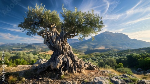 Very old, ancient olive tree in Ogliastra, Sardinia island, Italy's Golgo plateau close to Baunei photo