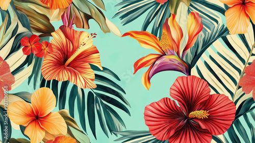 Floral pattern with flowers and leaves, featuring a seamless design in pink and nature-inspired hues, perfect for summer and spring wallpaper or card decoration