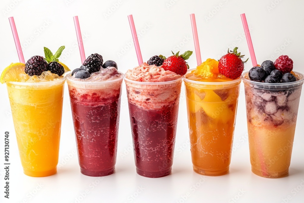 Juices and Floats in Plastic Cup on white background created with Generative AI Juices and Floats in Plastic Cup on white background created with Generative AI