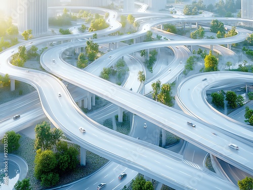 3D rendering of a highway interchange, highlighting the assembly of road patterns and structural infrastructure Infrastructure Pattern Assembly, Highway interchange