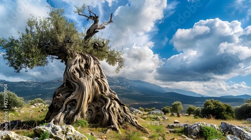 Very old, ancient olive tree in Ogliastra, Sardinia island, Italy's Golgo plateau close to Baunei photo