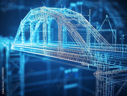 Artistic blueprint of a modular bridge assembly, highlighting the repetitive pattern and structural integrity Infrastructure Pattern Assembly, Modular bridge design