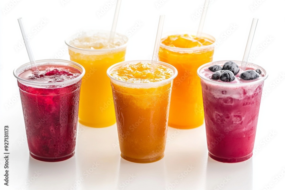 Juices and Floats in Plastic Cup on white background created with Generative AI Juices and Floats in Plastic Cup on white background created with Generative AI