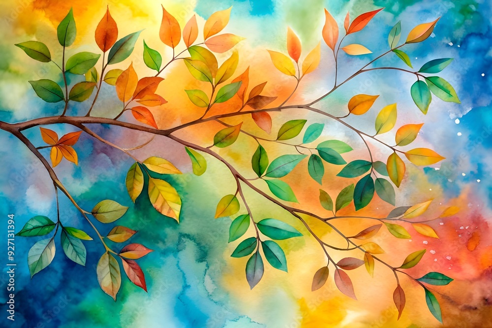 A painting of a tree with green leaves A painting of a tree with green leaves
